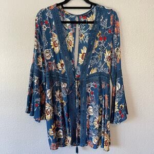 Seventeen Summers Boho Crochet Tie Front Bell Sleeve Floral Womens Cardigan Med